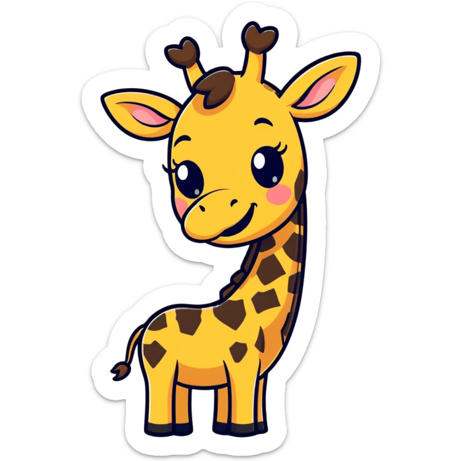 A timid giraffe peeking slightly from the side of the emoji frame, with one hoof shyly waving. Big, nervous eyes, a small smile, and exaggerated blush marks. Cute and awkward—great for lurkers saying 'hi' sticker