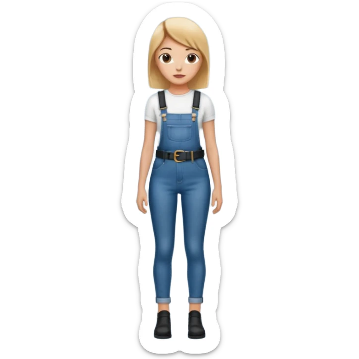 High waisted skinny jeans overalls very tight with big black leather belt sticker