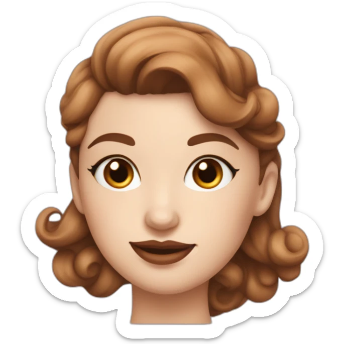 a white skin girl with brown wavy square cut hair, with a pinup style sticker