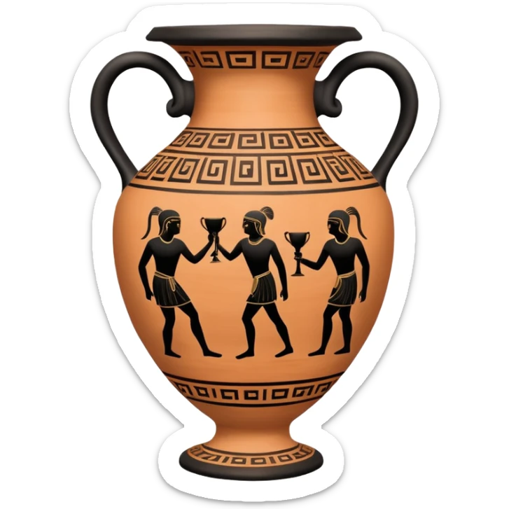 An emoji of an ancient Greek amphora vase with black-figure painting. sticker