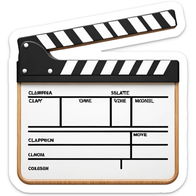 minimalist film clapperboard, simple movie slate with clear black and white design, classic cinema clapper sticker