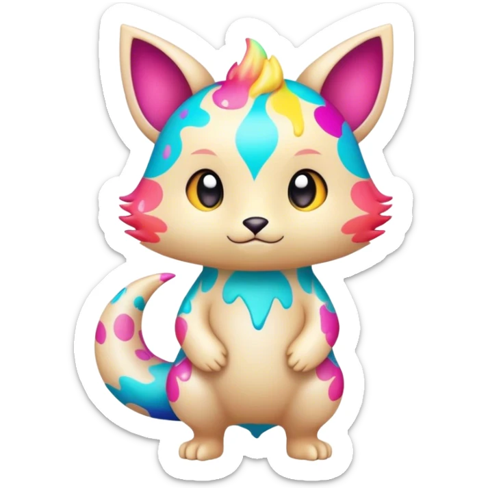 an edgy cute kawaii vernid-fionbri with colorful splash patterns full body sticker