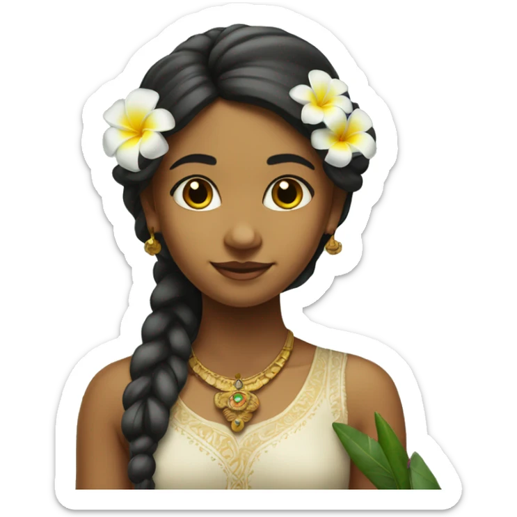 Indian girl with one plumeria  in hair sticker