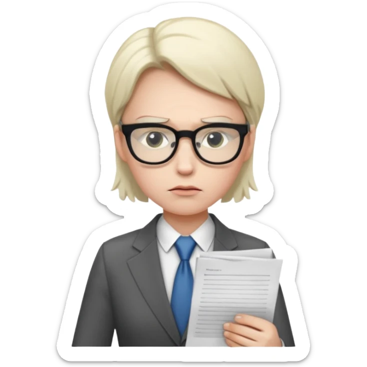 Frowns with Glasses, Office Boss: Business outfit, holding papers, frowning behind glasses, serious look
 sticker