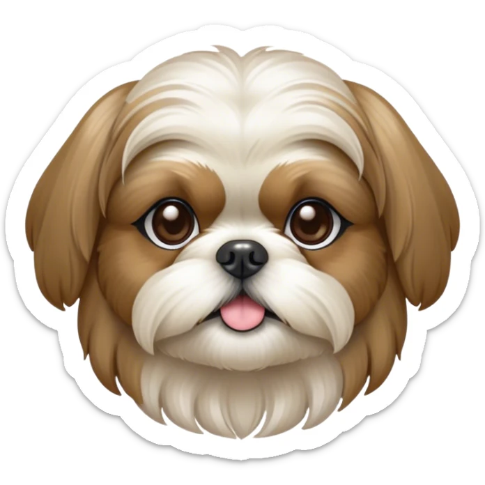 Cinematic Noble Shih Tzu Portrait Emoji, Poised and elegant, with a luxurious, flowing fur in refined muted tones, delicate features and wise, gentle eyes, simplified yet meticulously detailed, glowing with a soft, regal radiance, high shine, exuding quiet dignity and timeless charm, soft glowing outline, capturing the essence of a noble Shih Tzu that epitomizes refined poise! sticker