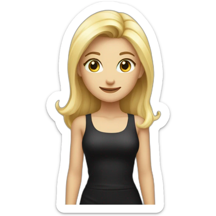 beautiful blond full body girl saying hi face is chisled and is wearing black top eyes are sharp sticker