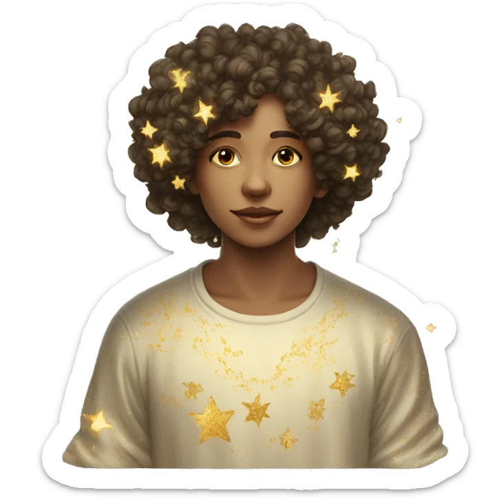 Person wearing t shirt filled with vintage detailed baroque sparkling swirls golden stars galaxies celestial sticker