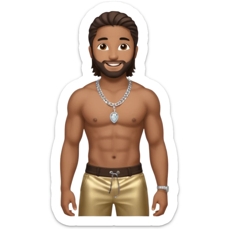  Omarion with long dark brown hair, shirtless with necklace, metallic dark brown pants sticker