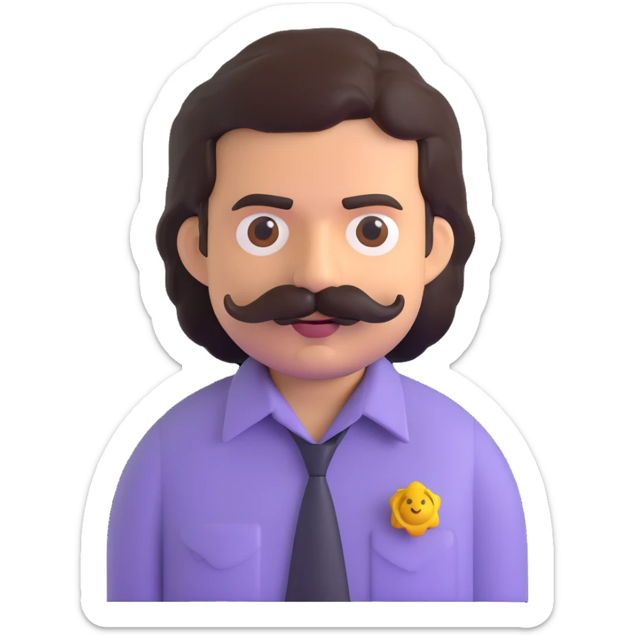 Pablo Escobar emoji with mustache, 1980s hair, collared shirt sticker