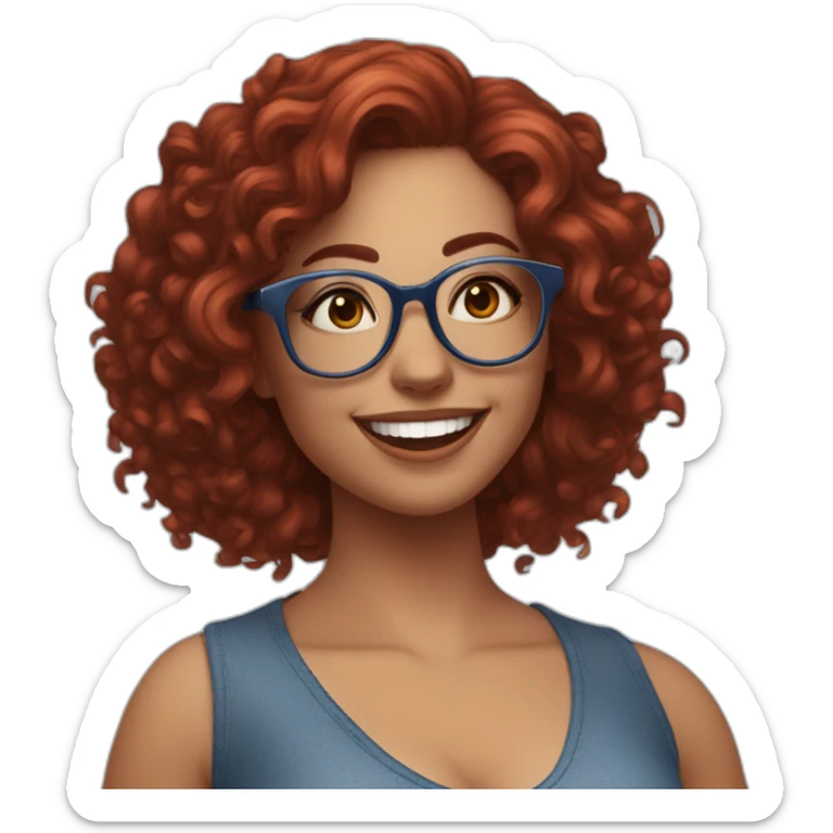 a-curvy-girl-with-dark-red-curly-hair-and-blue-glasses dancing with friends sticker