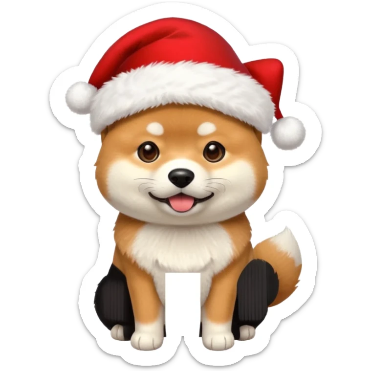 Shiba inu gif portant un chapeau de noel avec un pompon blanc qui bouge sticker
