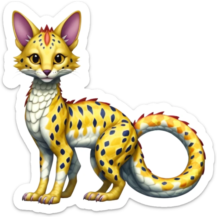 Flurry furry scaly sergal-serval-possum-sphynx-Koi-sergal-fusion-animal-hybrid-creature with a snake-tail sticker