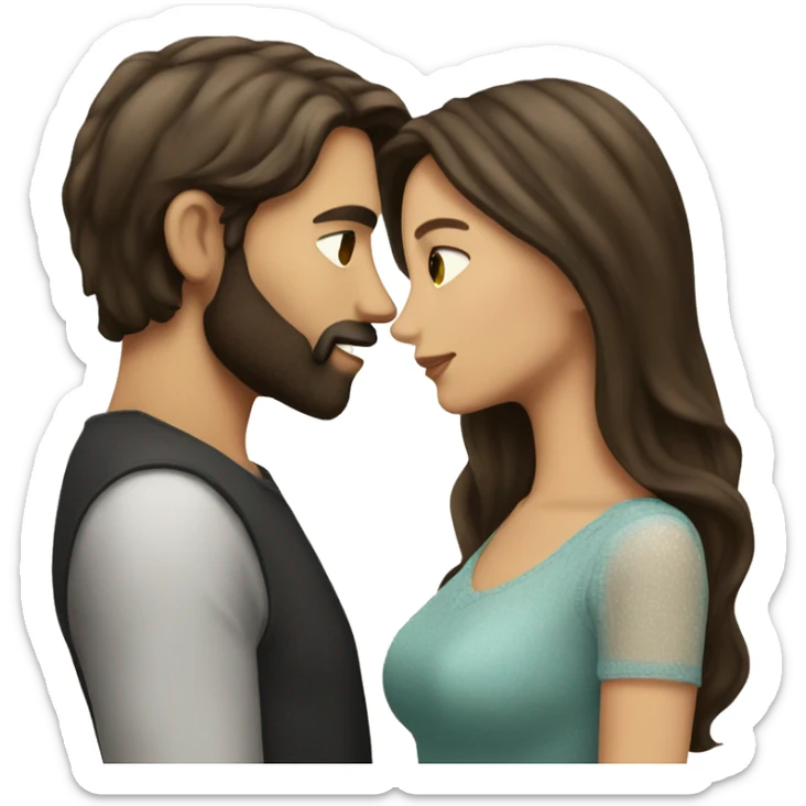 Brunette man with beard kissing brunette woman with long hair sticker