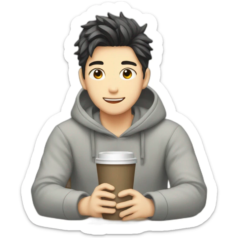 1boy, bishounen, casual, indoors, sitting, coffee shop sticker