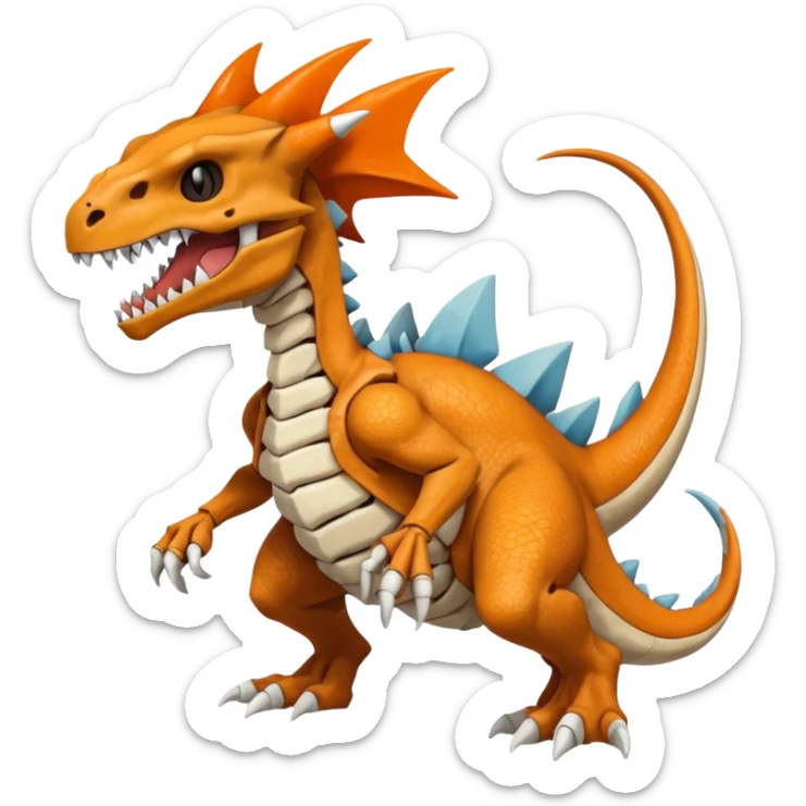 Skeletal Skull-mask-faced Cuzard-Cubone-Marowak-Charizard-Fakémon-Pokémon-Fusion, full body sticker