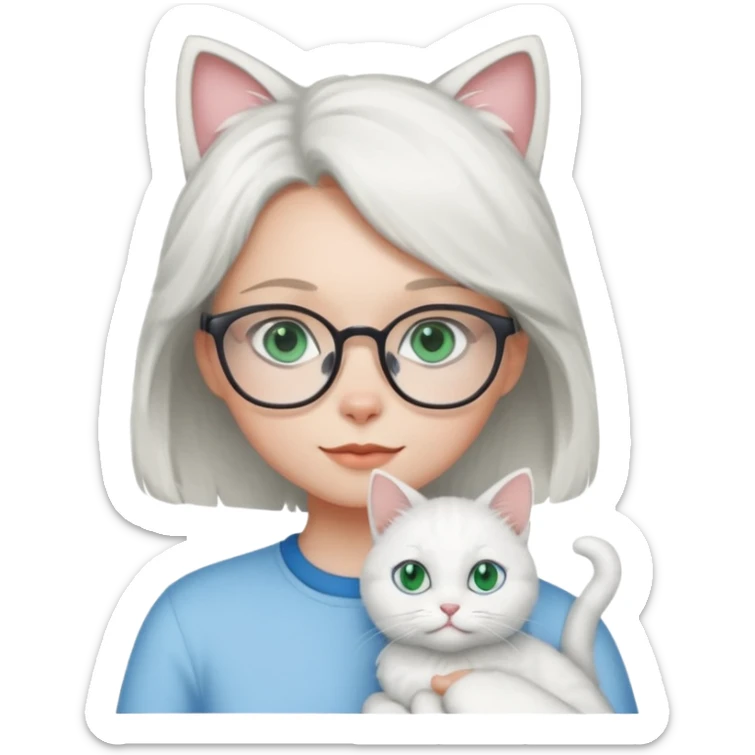 Deci .. fetița sa aibă ochii grii spre albastru ,pisica alba ochii verși ,iar a doua pisica ochii albaștrii fata ochelari  sticker