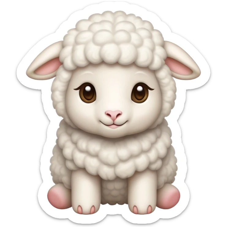 An emoji of a cute, fluffy lamb. Soft white wool, small ears, and gentle eyes, standing or lying down in a peaceful and adorable pose. Represents innocence, farm animals, and warmth sticker