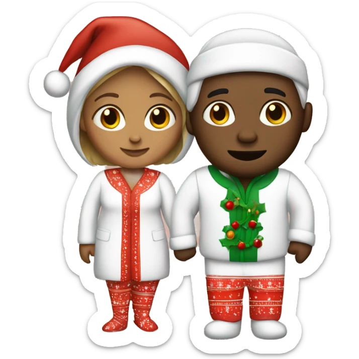 white couple in Christmas pajamas  sticker