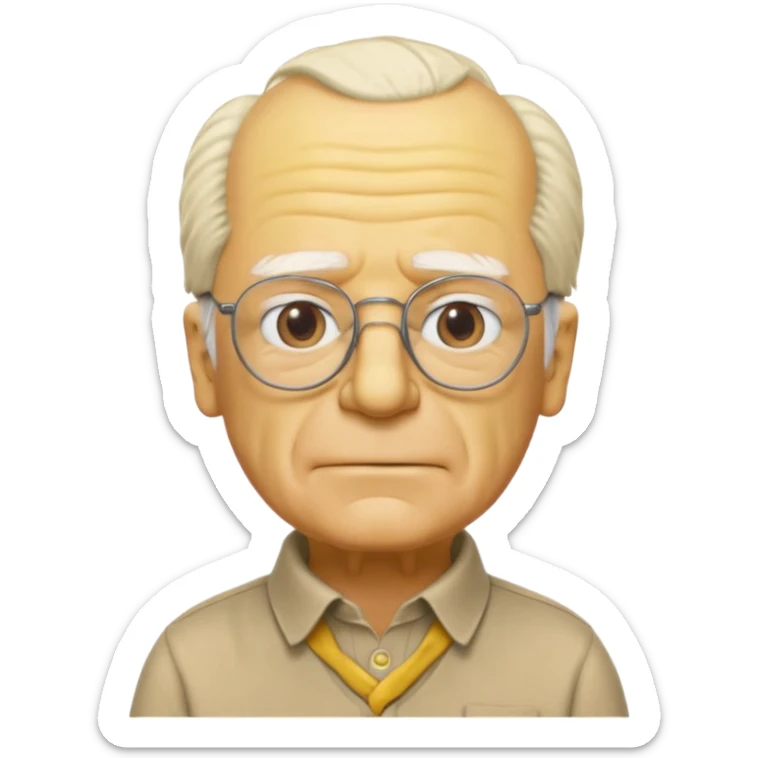 A 3D cartoon close-up of Grandpa Abe Simpson, yellow skin, bald head with side tufts of white hair, glasses, wrinkled face, beige shirt with collar, soft yellow lighting, cinematic Memoji-style portrait consistent with other Simpsons family members. sticker