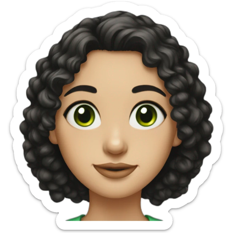 Portrait of a young woman with black curly hair and green eyes sticker