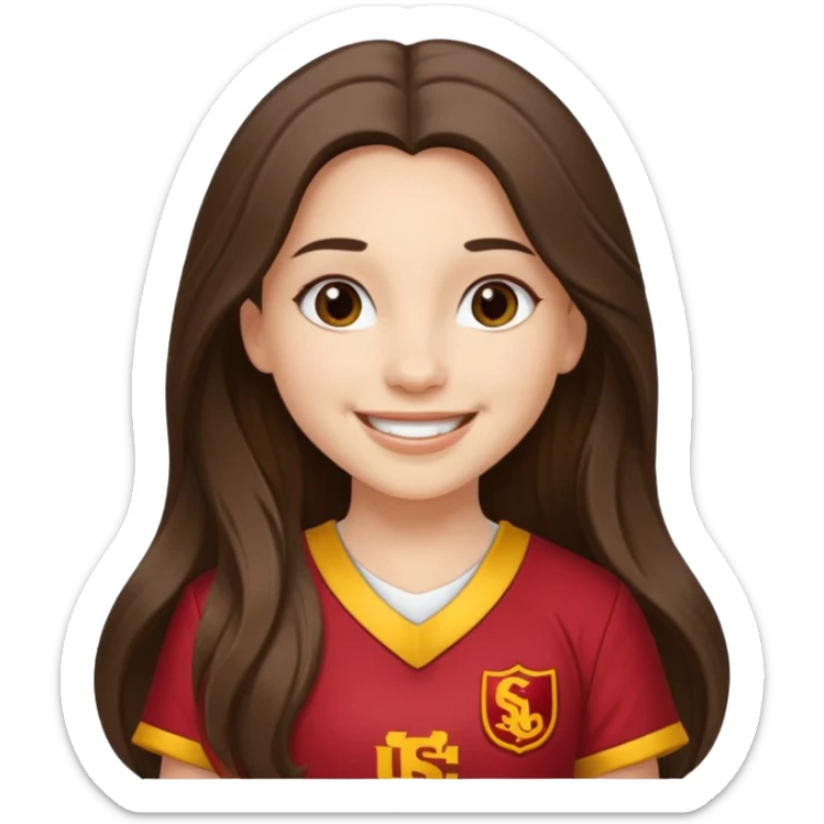white happy long haired brunette girl in USC song girl outfit sticker
