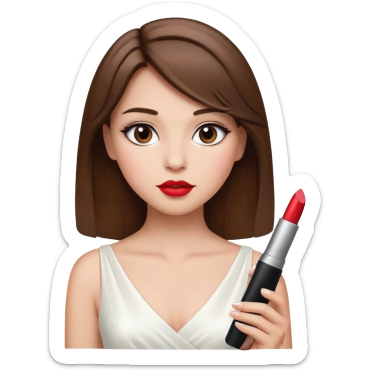 a middle brown hair girl with elegant white dress, wearing makeup sticker