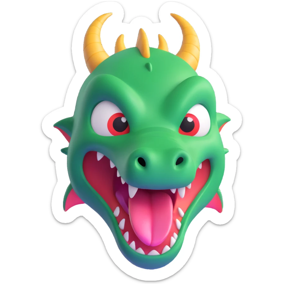 face of a cute fitness dragon coach, 3D emoji style, playful expression, tongue out sticker