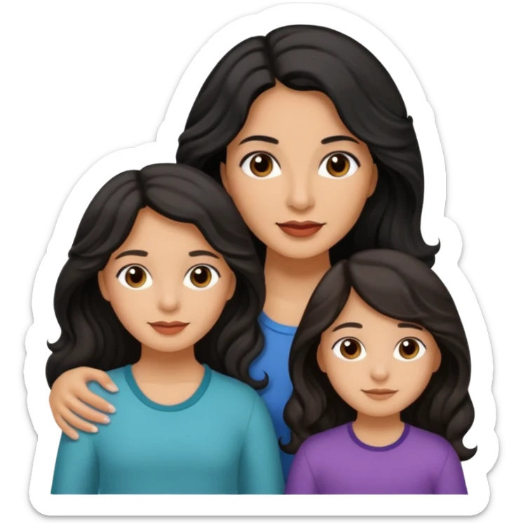 Beautiful mom ,black black hair,wavy hair，long hair,brown eyes,hispanic with 2 daughters and 1 boy  sticker