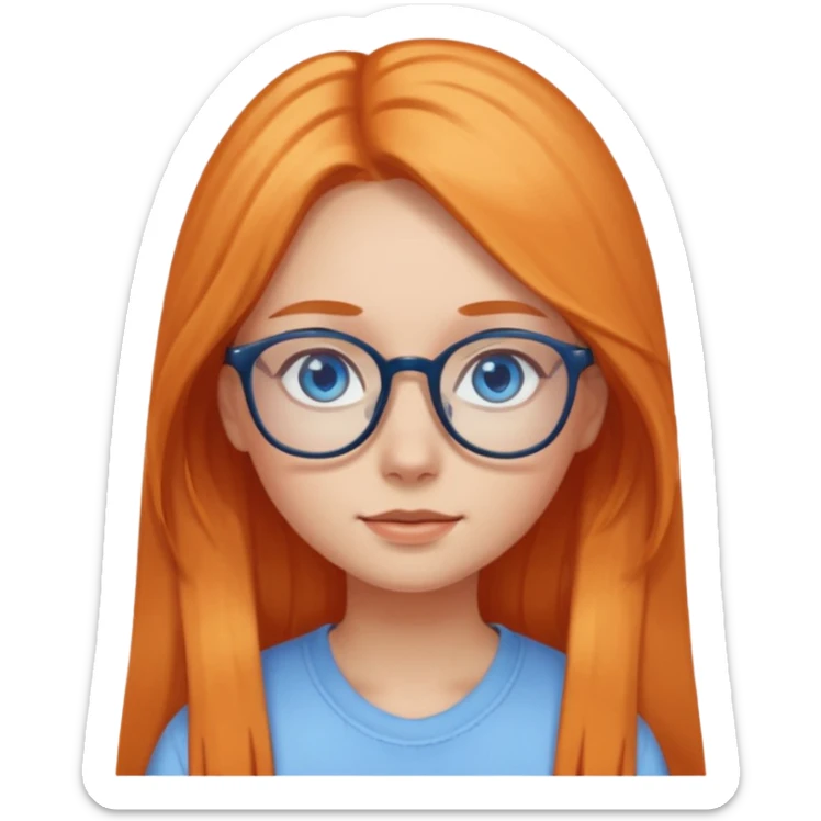 a girl with blue eyes, glasses and light orange long hair sticker