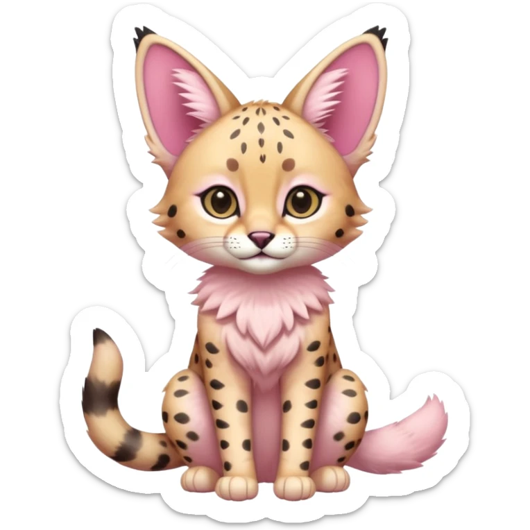 Whitish pastel-rosy-pink cute elegant furry kawaii Serval, full body sticker