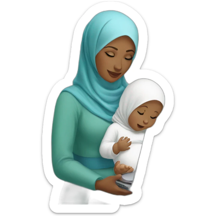 white-hijabi-woman-with-a-baby-boy-in-front-of-a-laptop sticker