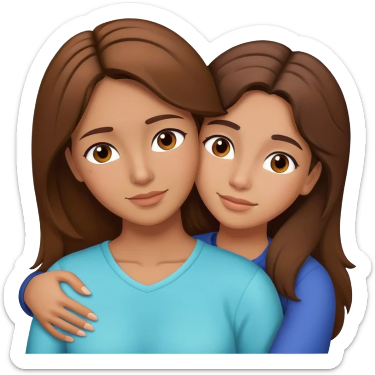 Hispanic mother and teen daughter brown hair hugging sticker