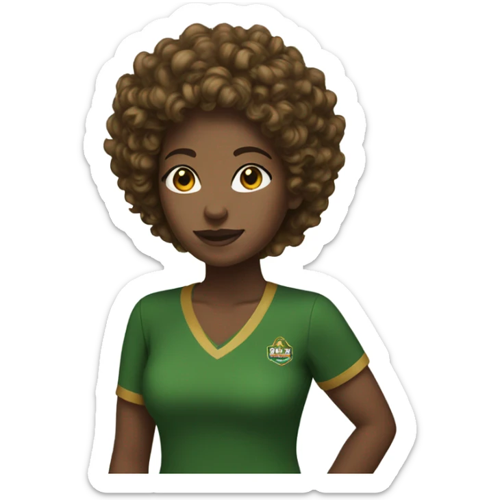 Black lady in NSU green and gold shirt and short brown curly hair sticker