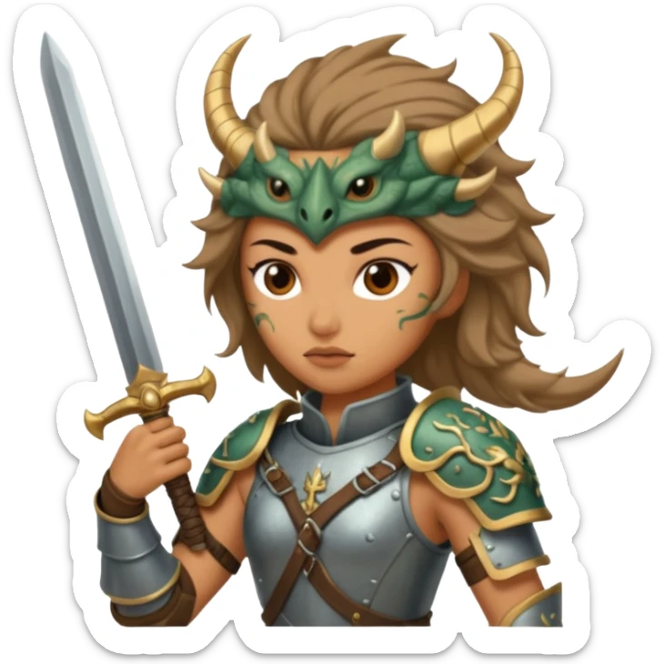 Fierce Latina in armor with a sword after a battle cutting off the head of a hydra sticker