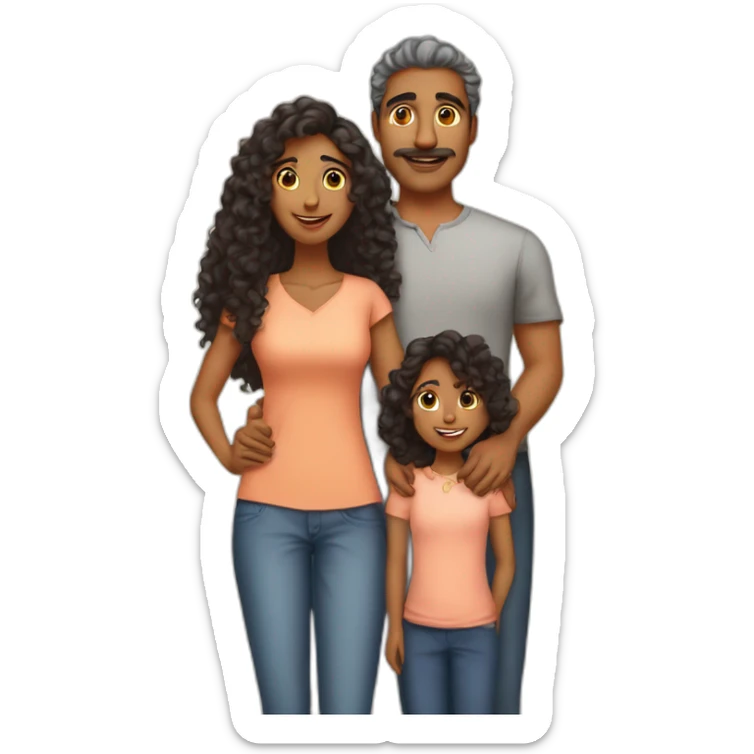indian family with one dad straight hair one mom and one daughter curly hair sticker
