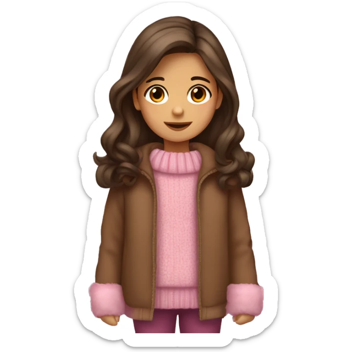 winter, christmas, hispanic, long brown hair, little girl, brown eyes, child, full body, pink sweater coat sticker