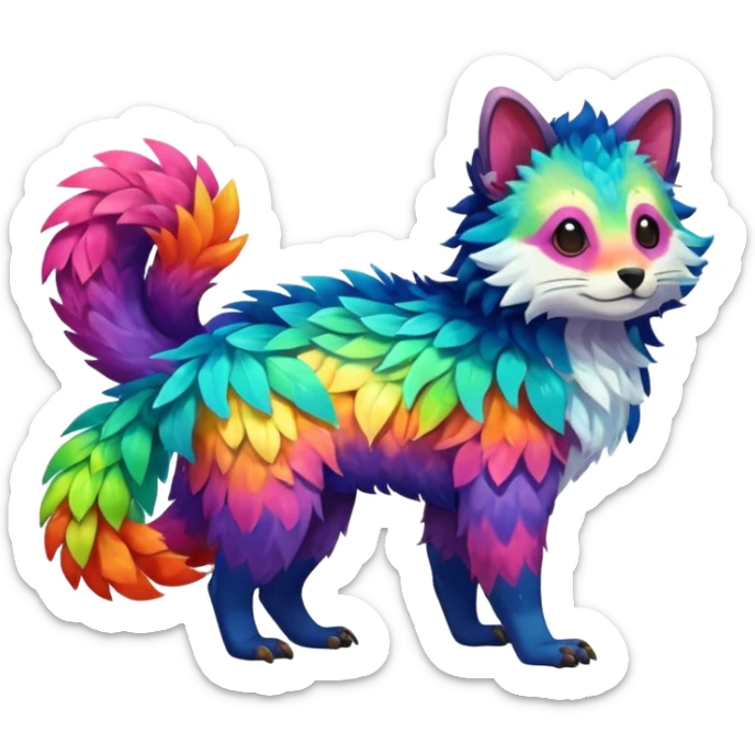 Colorful tropical exotic shiny beautiful fantasy-Trico-Cacomistle-oncilla-animal-Fakémon-hybrid-fursona (full body) sticker