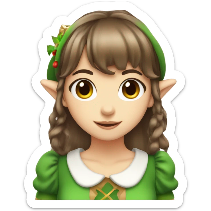 Pretty anime Christmas elf girl with brown hair and bangs  sticker