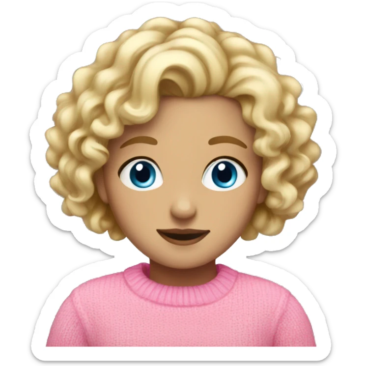 blonde girl with blue eyes and curly hair with pink jumper sticker