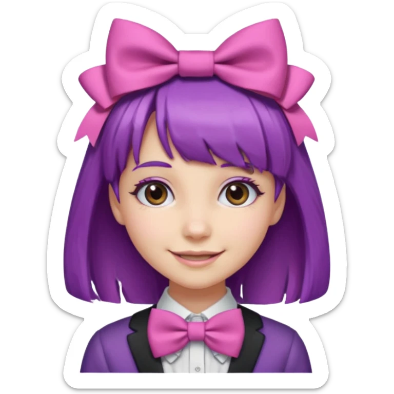 girl with bangs and purple hair and pink hairbow tie on the side of head sticker
