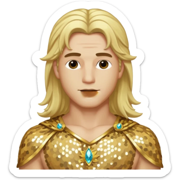 Adonis, God of Beauty from Gods and Goddesses with long blonde hair, gold sequin outfit sticker