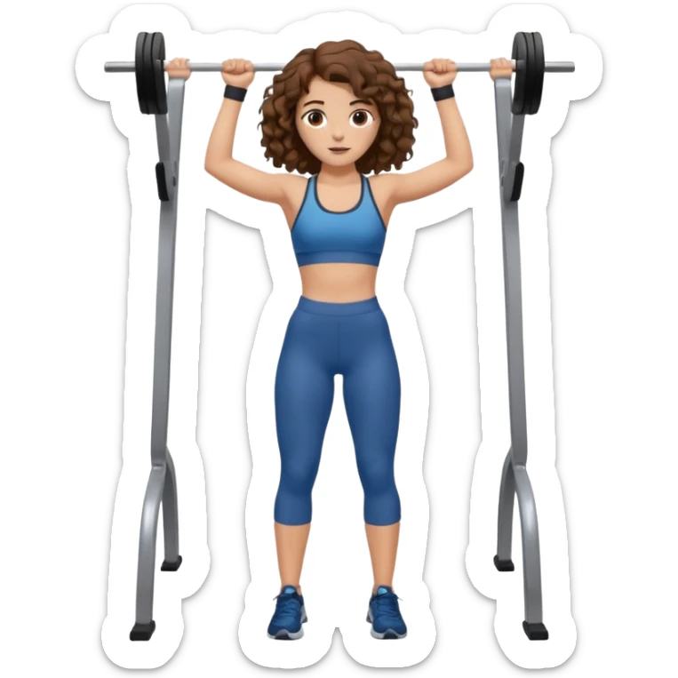 full body, very beautiful italian girl, looking like Emma Watson, with curly and big volume very bright brown hair, workout clothes doing a pullup

 sticker