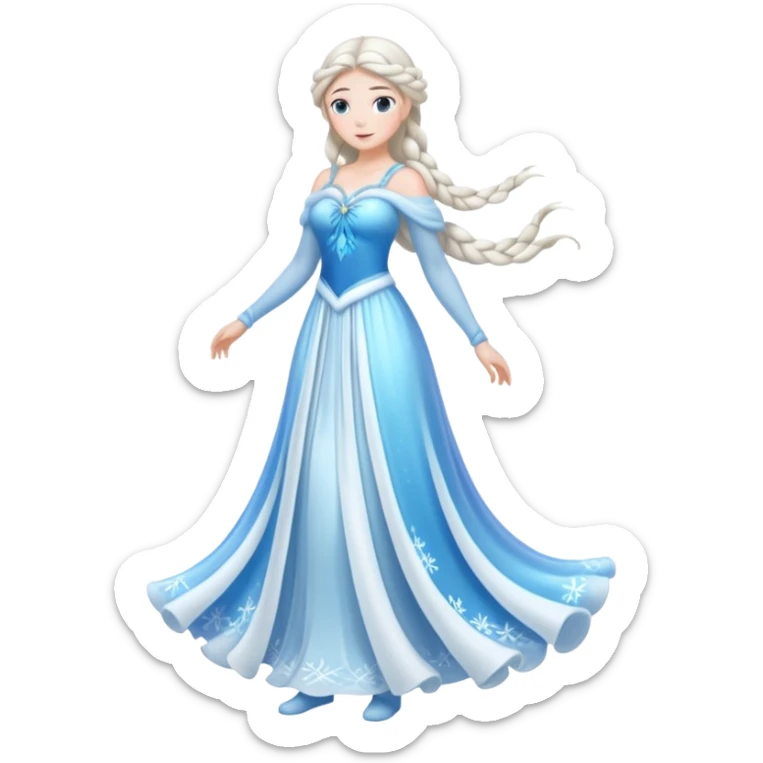 An ice Snow Maiden character, full body, standing in side view, made of translucent ice, winter fairy tale style. sticker