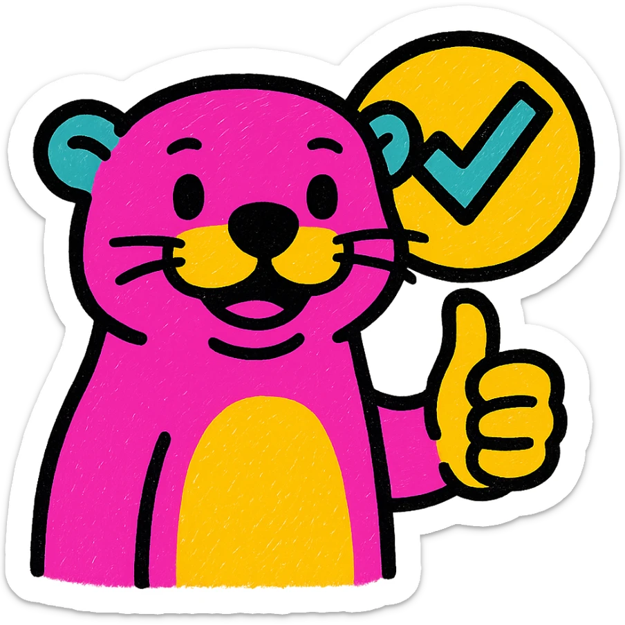 Remove the background so the otter giving a thumbs up with a stamp of approval is on a transparent background, keeping vibrant colors. sticker