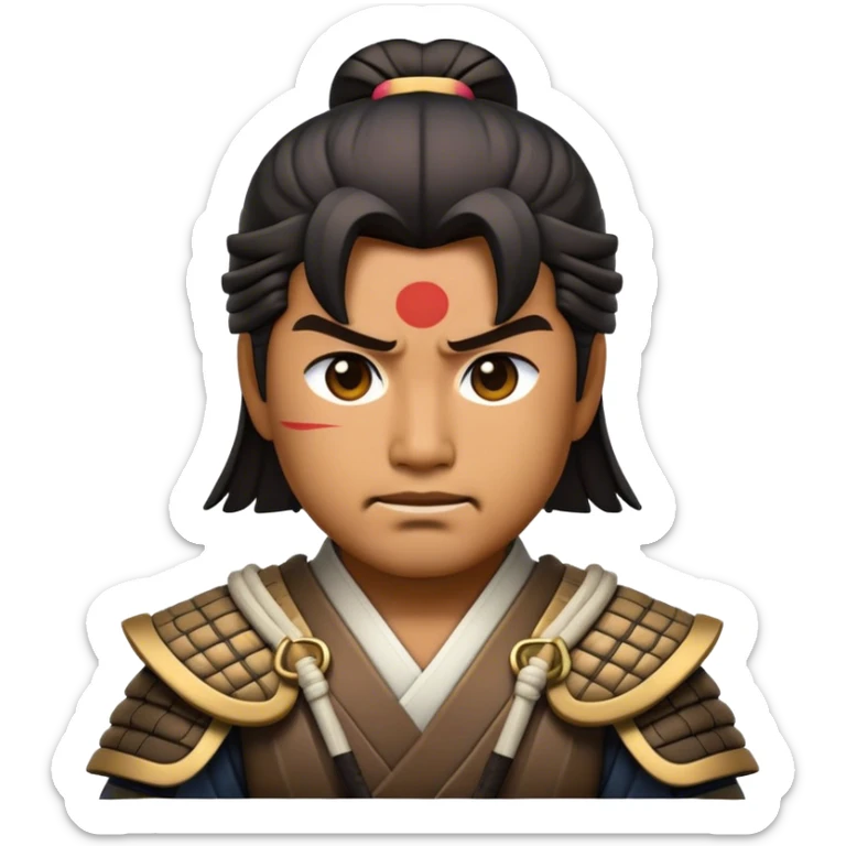 Cinematic Realistic Samurai Pop Culture Emoji, depicted with a noble, stoic portrayal of a samurai warrior rendered with crisp detail and dramatic, traditional lighting. sticker