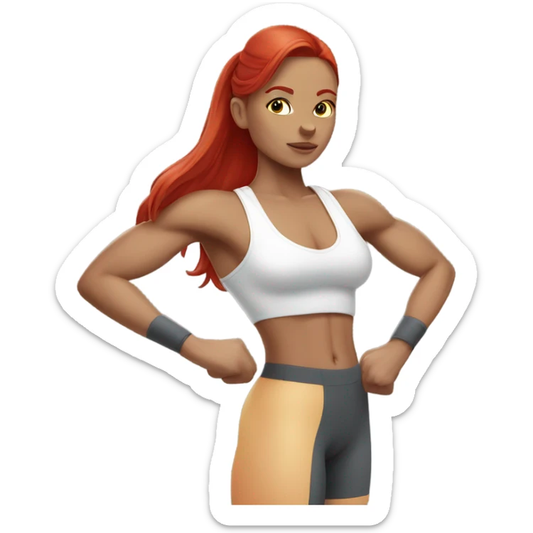 white red head gym girl long hair muscular sticker