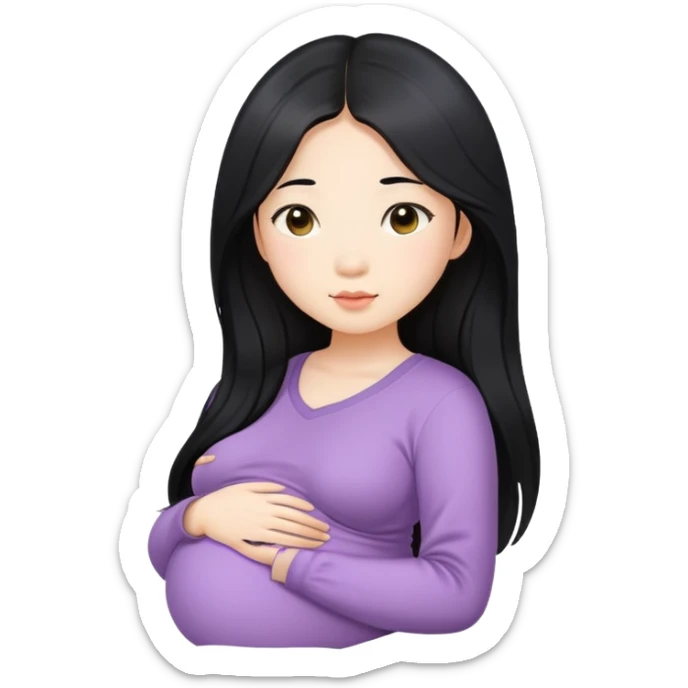 Beautiful Asian girl with long black hair pregnant sticker