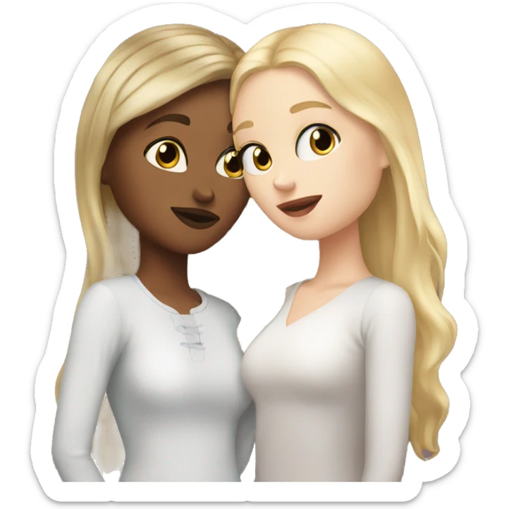 white girl with blonde hair kissing white brunette girl sticker