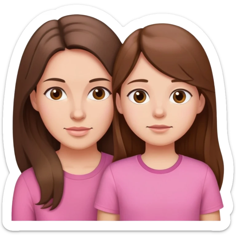 Mother with brown long hair and daughter with brown hair in pink shirts sticker