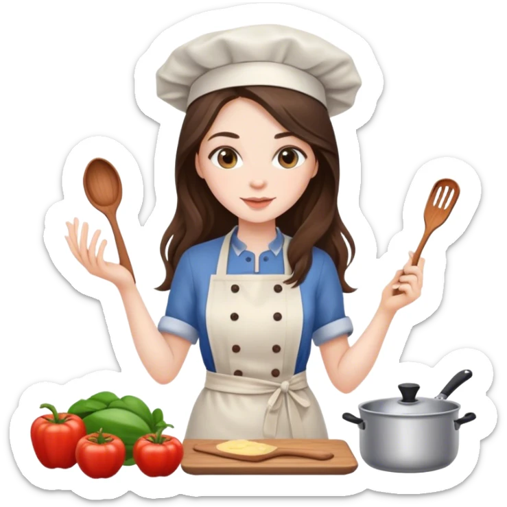 beautiful pale brunette girl with long hair cooking sticker